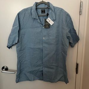 Todd Snyder XXL IRISH SEA SOFT LINEN CAMP COLLAR SHORT SLEEVE SHIRT IN BLUE TIDE